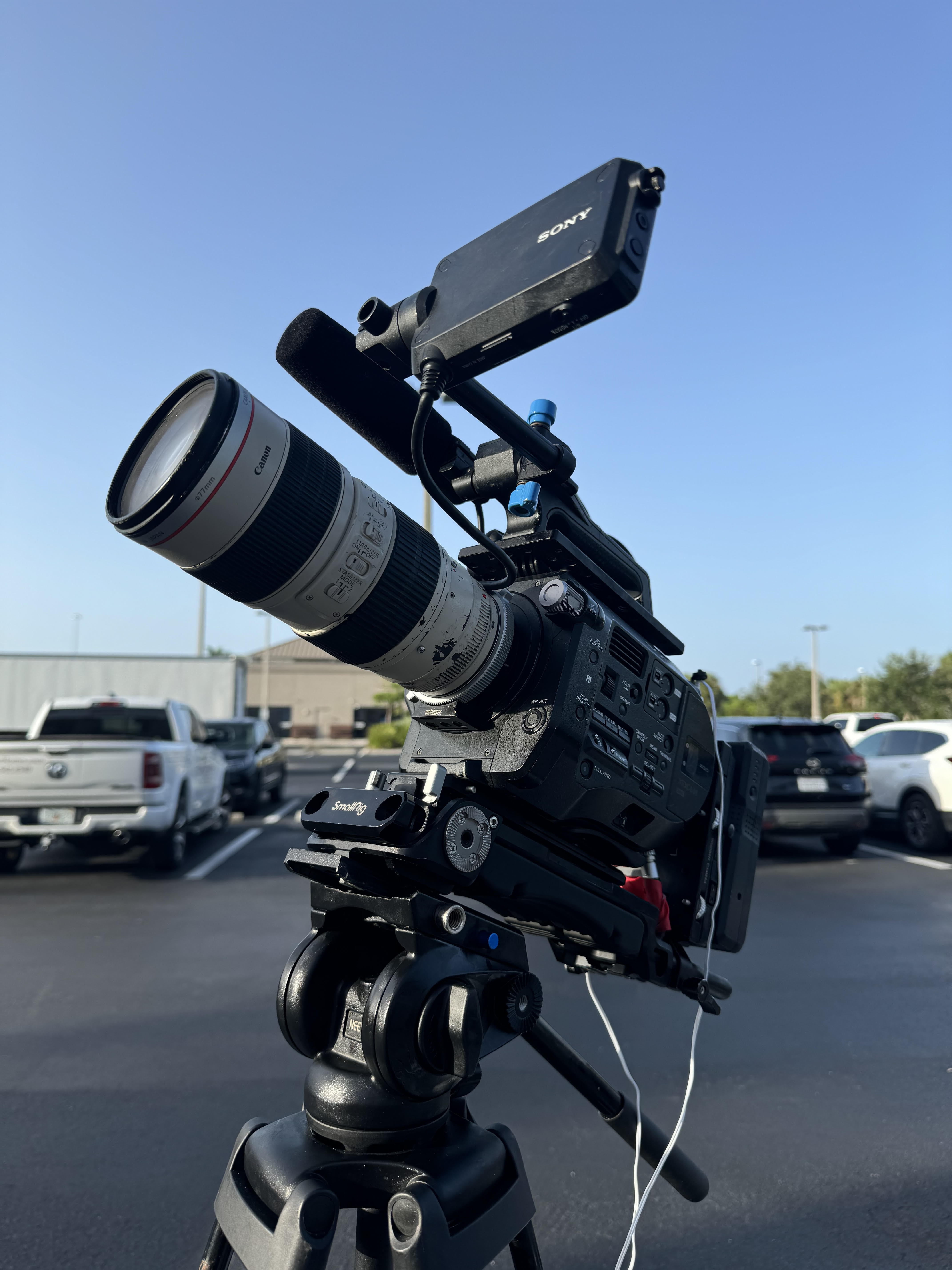 Professional cinema camera rig on set